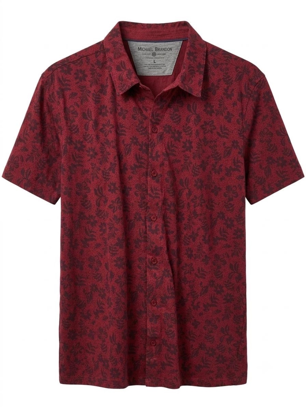 Michael Brandon Red Floral Short-Sleeve Button-Down Shirt
